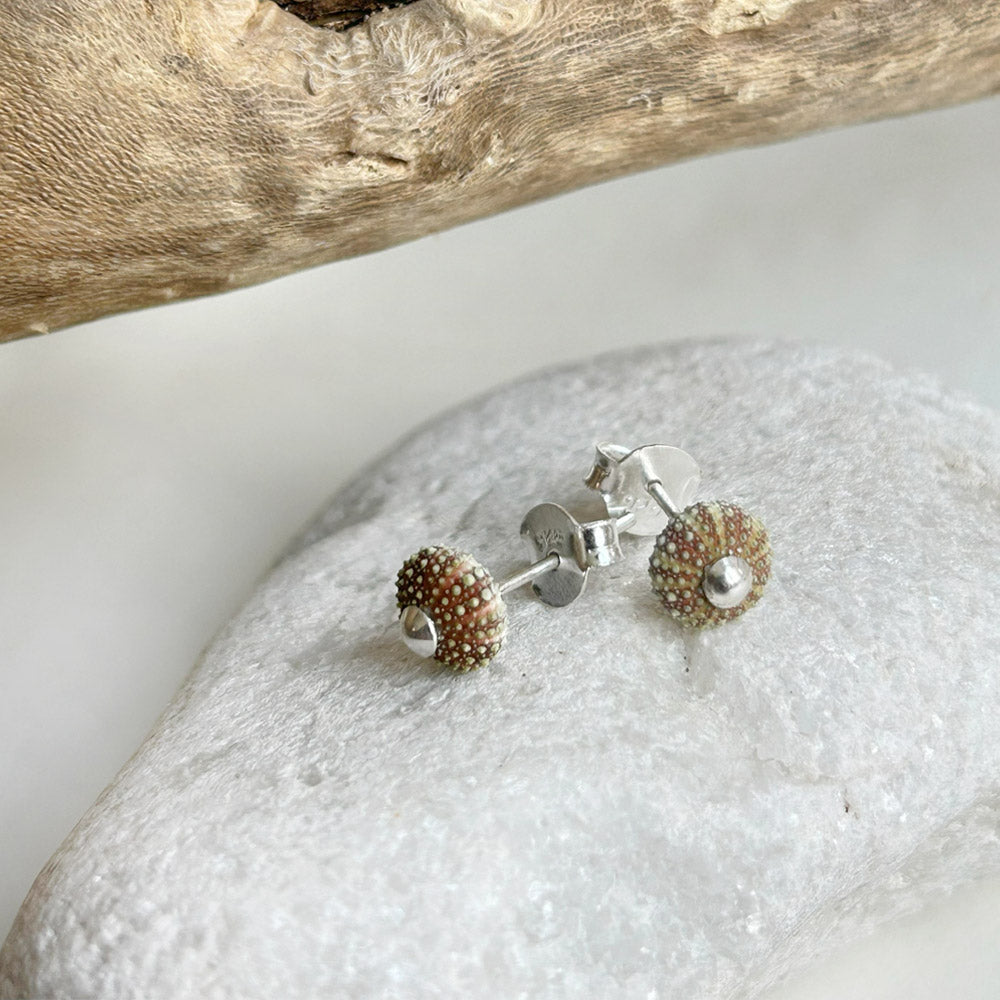 Natural Green Hedgehog Stud Earrings
