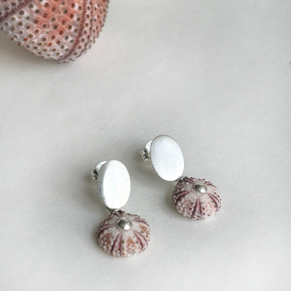 Natural Pink Sea Urchins Hanging Earrings