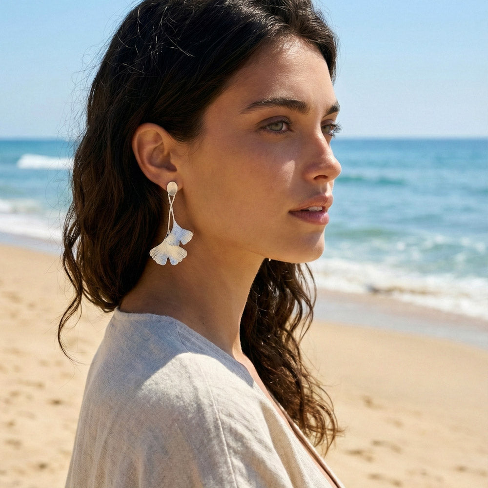 Ginkgo Biloba Silver Hook Earrings