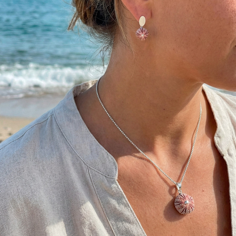 Small Natural Pink Sea Urchin Pendant