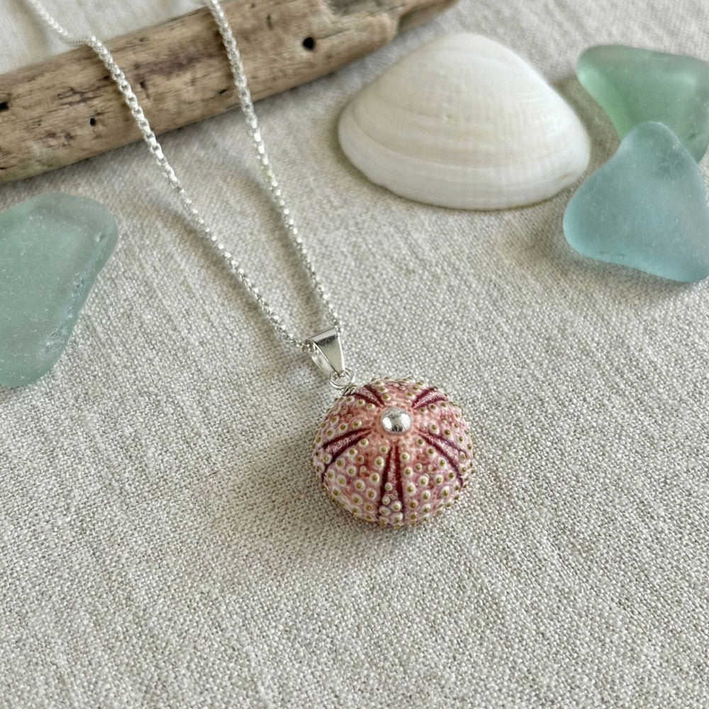 Small Natural Pink Sea Urchin Pendant