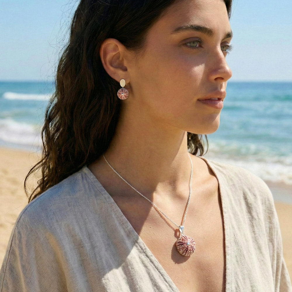 Pendientes colgar Erizo Rosa Natural