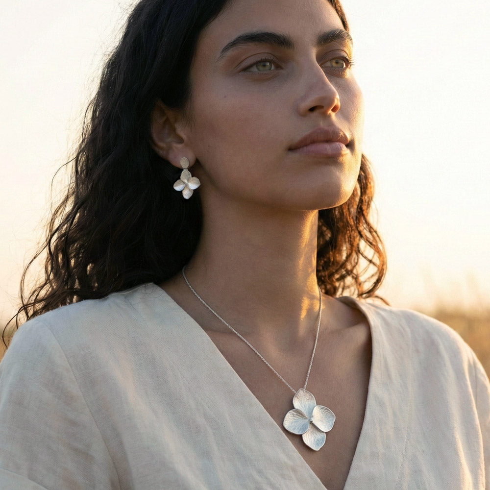 Large Silver Hydrangea Pendant