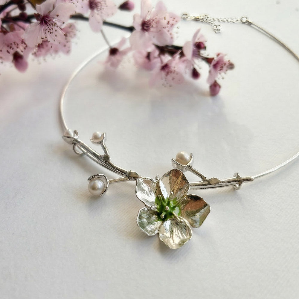 Gargantilla flor de cerezo L PLATA