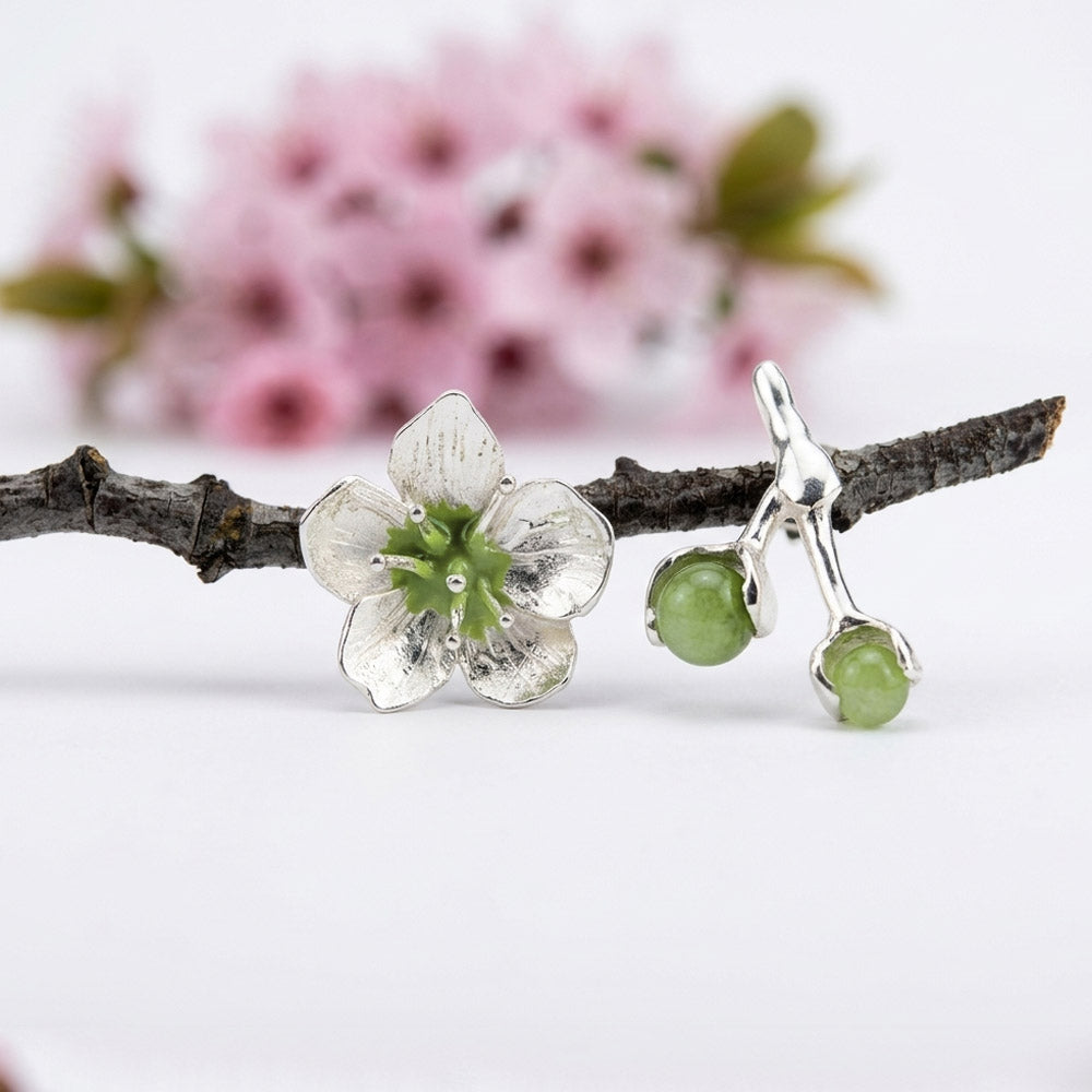 Pendientes flor cerezo PLATA tuerca