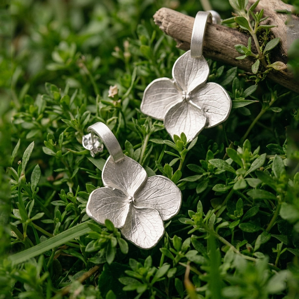 Pendientes Flores de Hortensia PLATA colgar