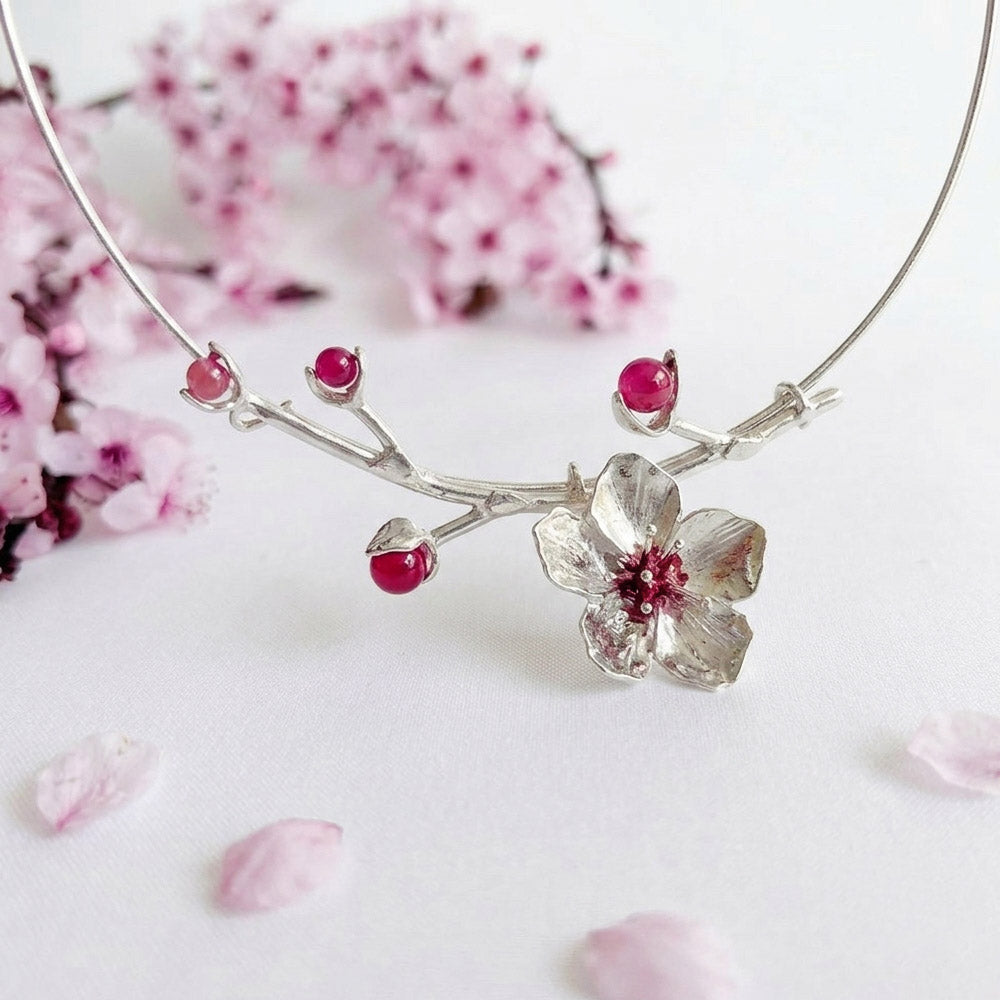 Gargantilla flor de cerezo L PLATA