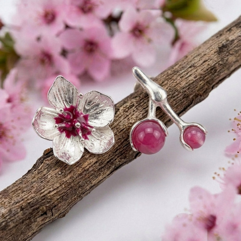 Pendientes flor cerezo PLATA tuerca