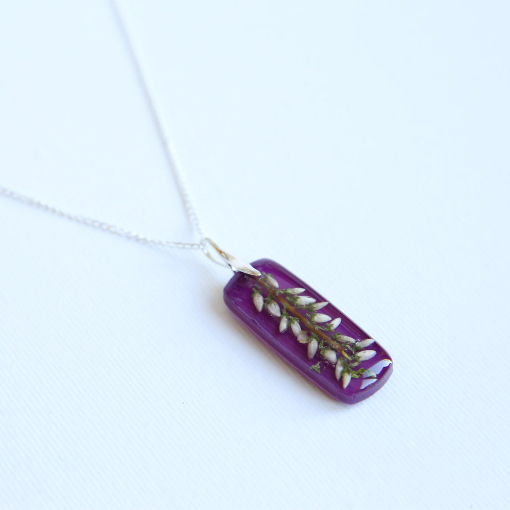 Purple Heather Pendant with silver chain