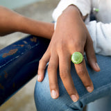 Adjustable green leaf ring