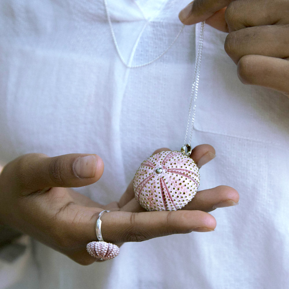 Large Natural Pink Sea Urchin Pendant