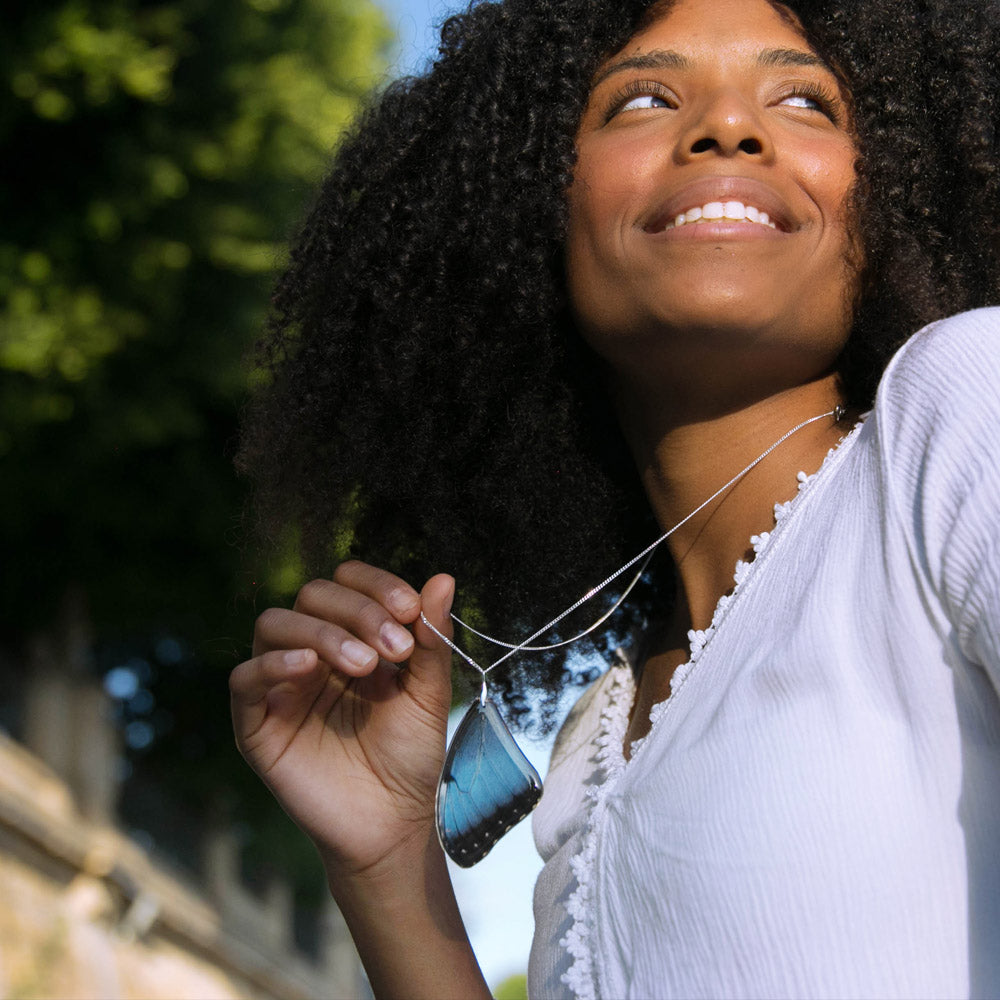 Morpho Peleides Upper Wing Butterfly Pendant