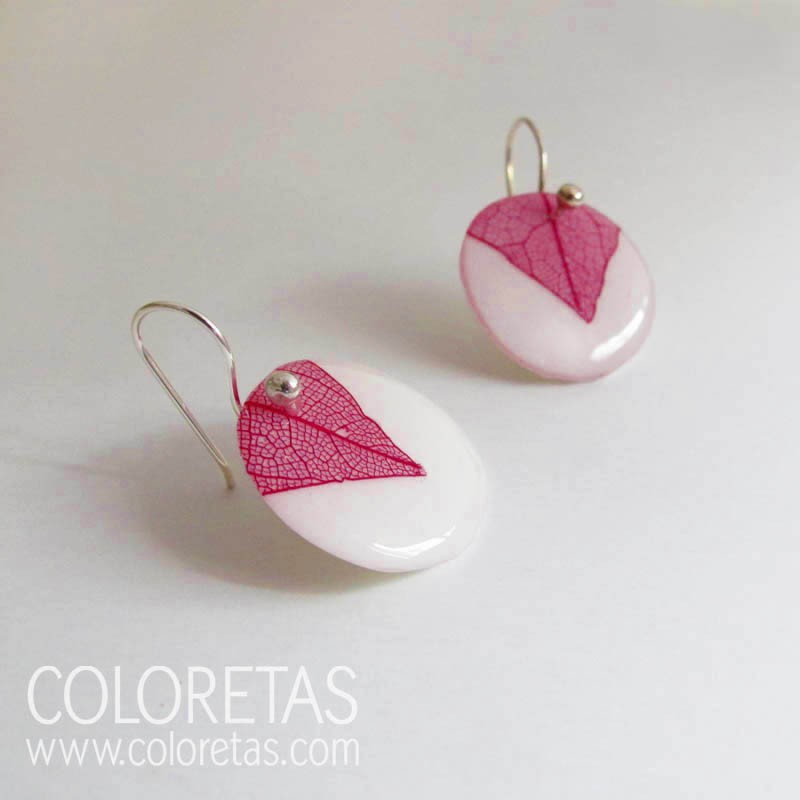 Pendientes Hoja Fucsia Gancho
