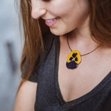 Big Yellow and Purple Pansy Pendant
