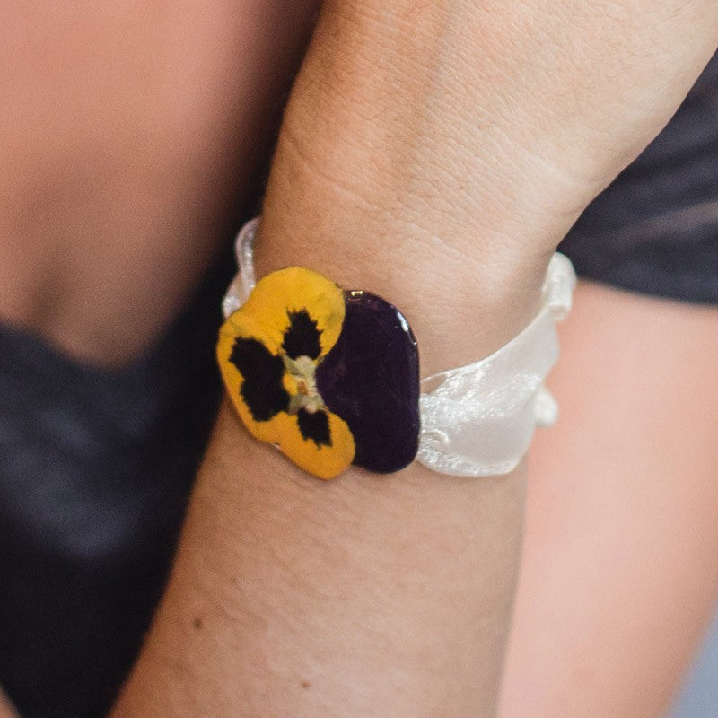 Big Yellow and Purple Pansy Bracelet