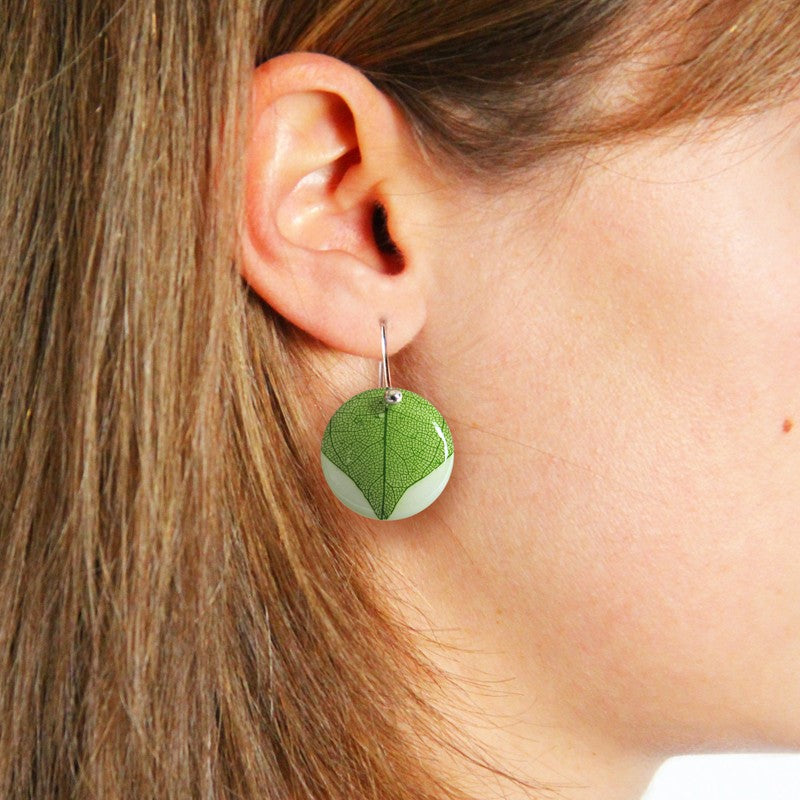Pendientes Hoja Verde Gancho