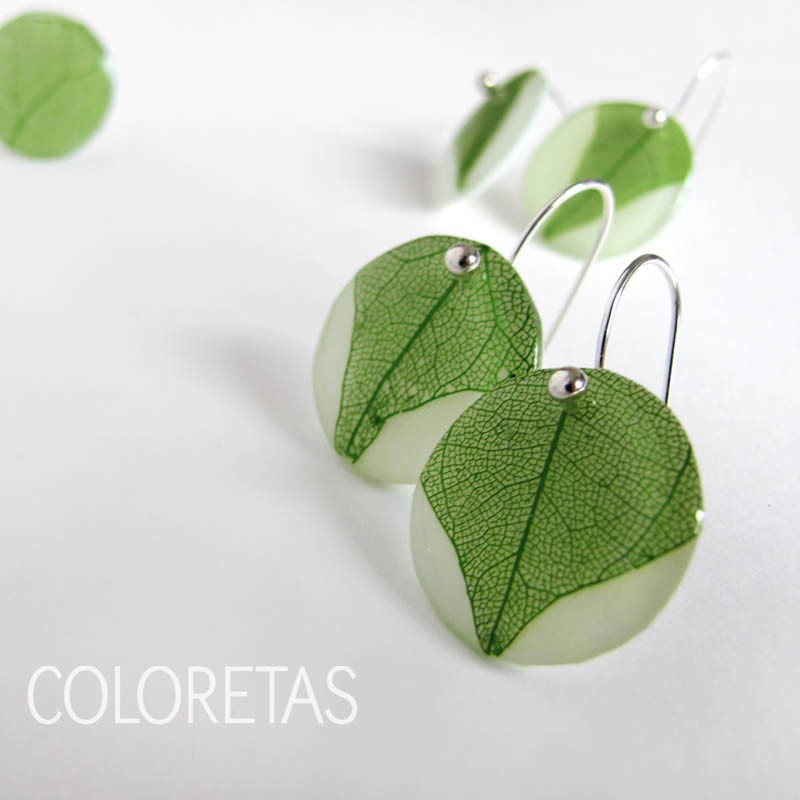 Pendientes Hoja Verde Gancho
