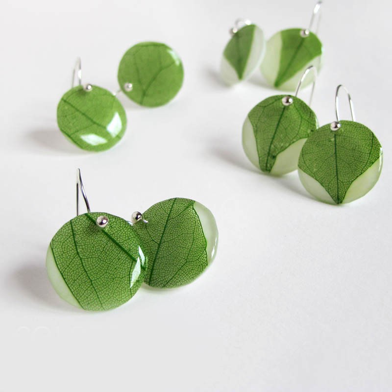 Pendientes Hoja Verde Gancho