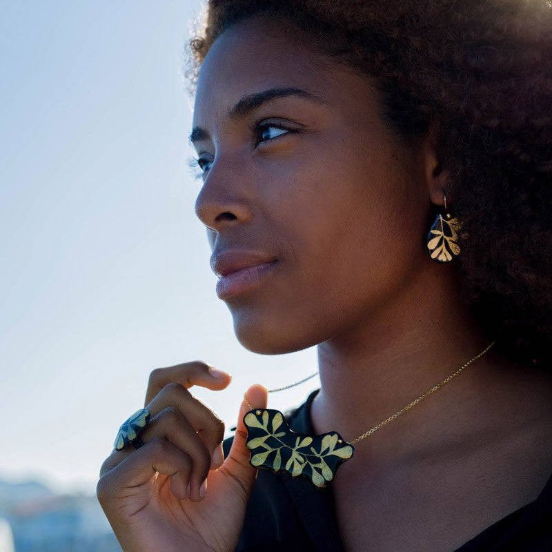 Rue leaf hook earrings