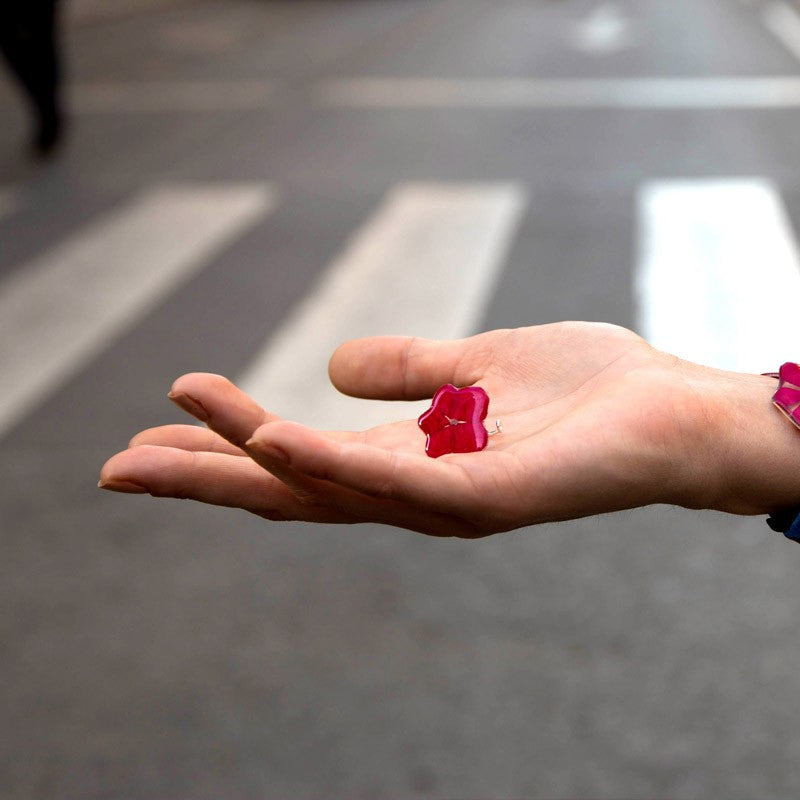 Anillo Hortensia fucsia plata