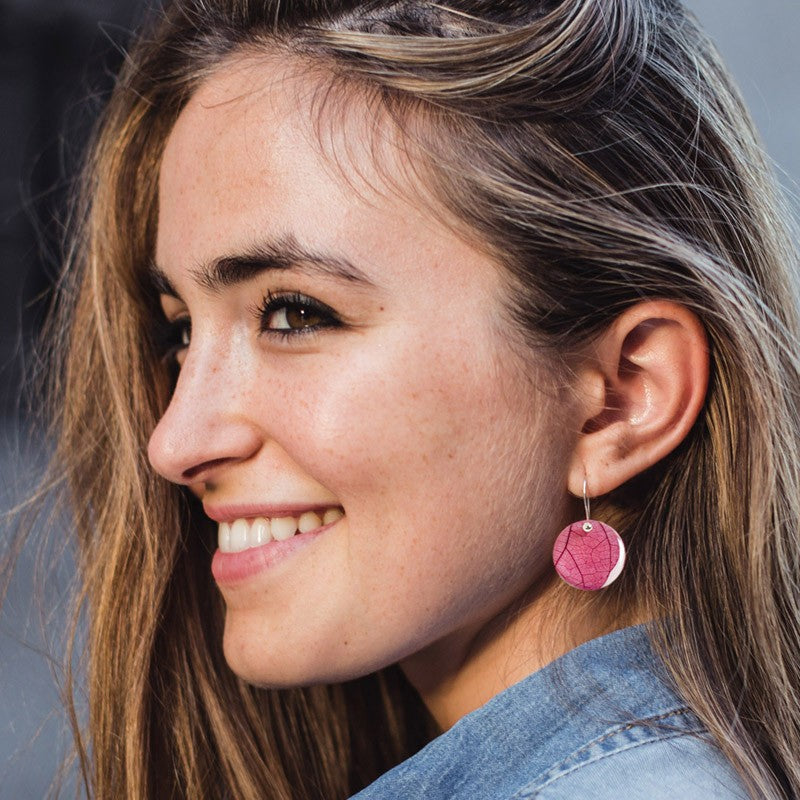 Pendientes Hoja Fucsia Gancho