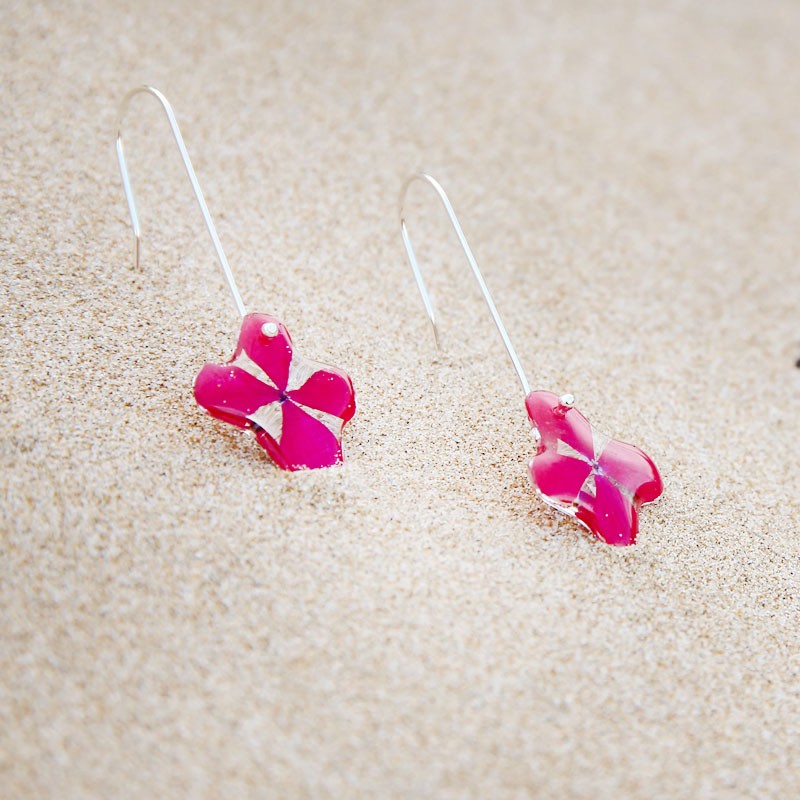 Pendientes Hortensias Gancho largo Fucsia