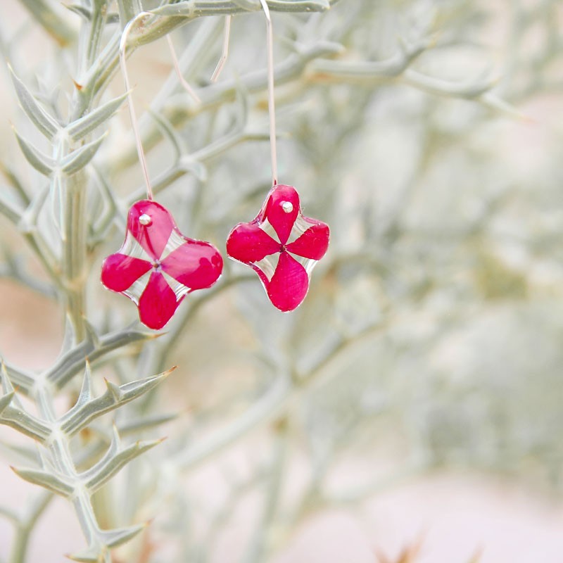 Hydrangea Earrings Long Hook Fuchsia