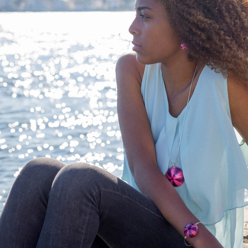 Long Fuchsia Sea Urchin Pendant