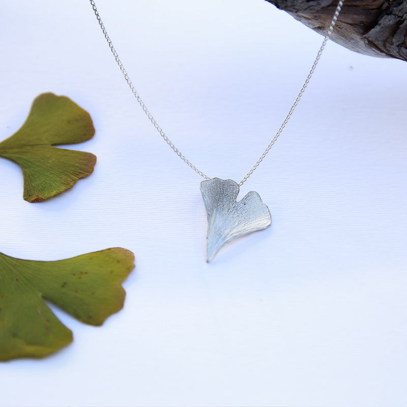 Ginkgo Biloba Leaf Pendant SILVER