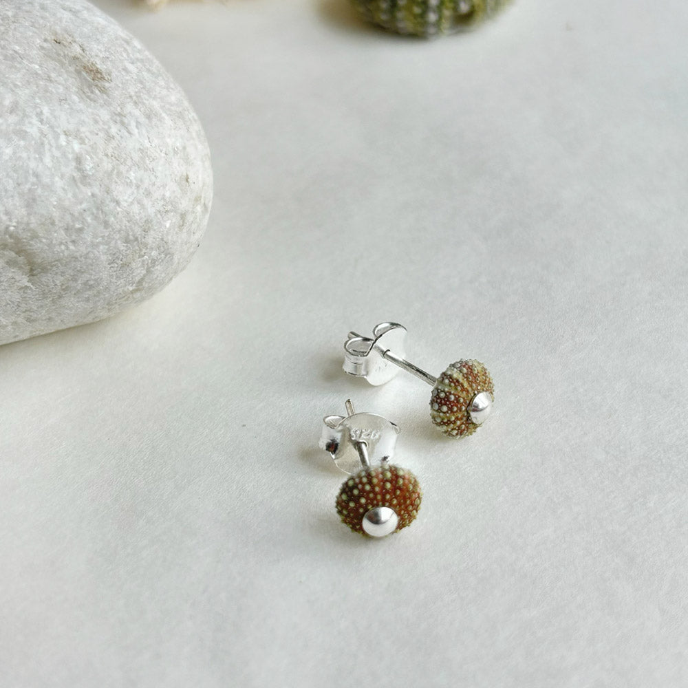Natural Green Hedgehog Stud Earrings