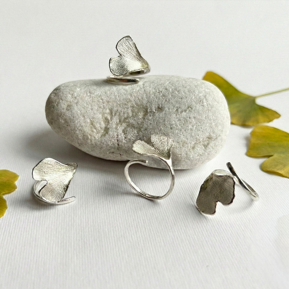 Ginkgo Biloba Silver Ring
