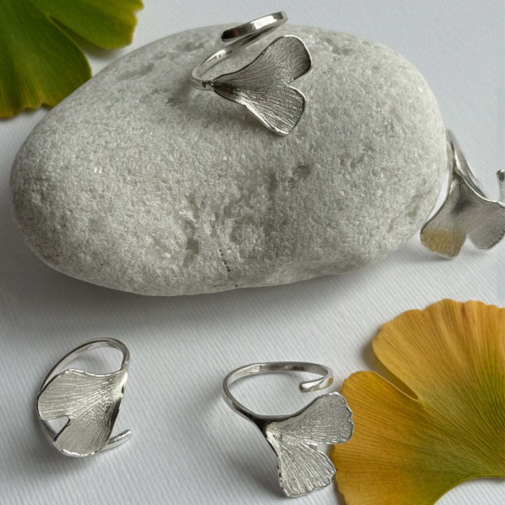 Ginkgo Biloba Silver Ring