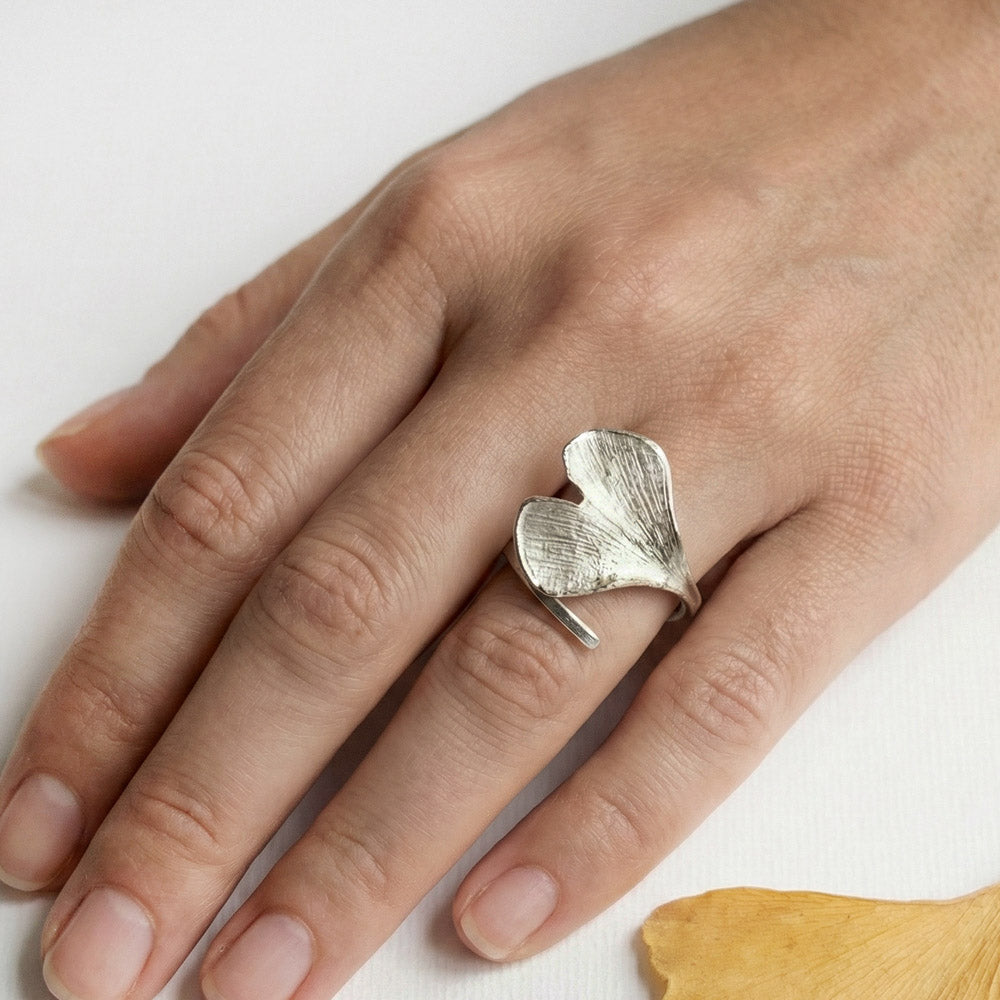 Ginkgo Biloba Silver Ring