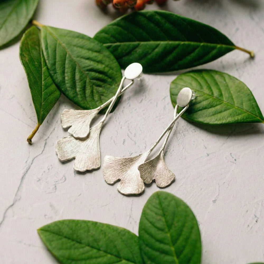 Ginkgo Biloba Silver Hook Earrings