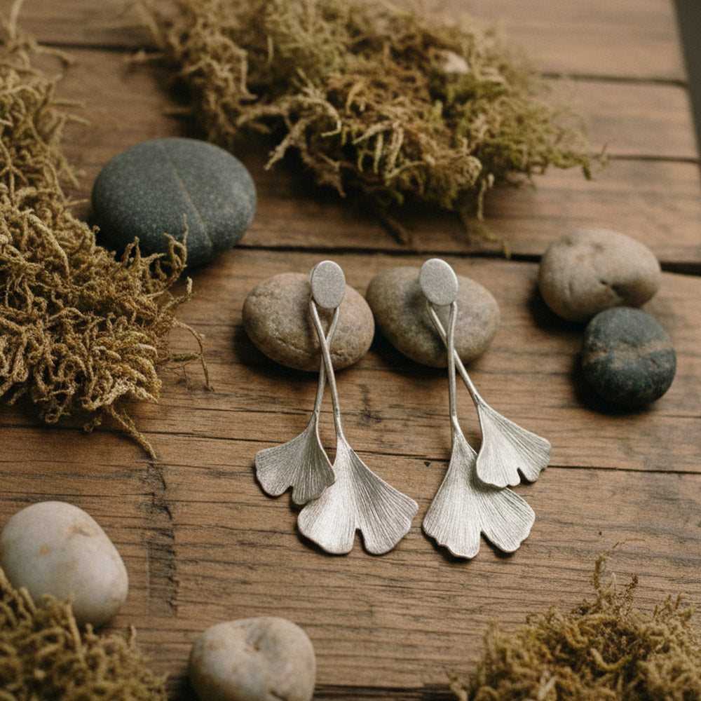 Ginkgo Biloba Silver Hook Earrings