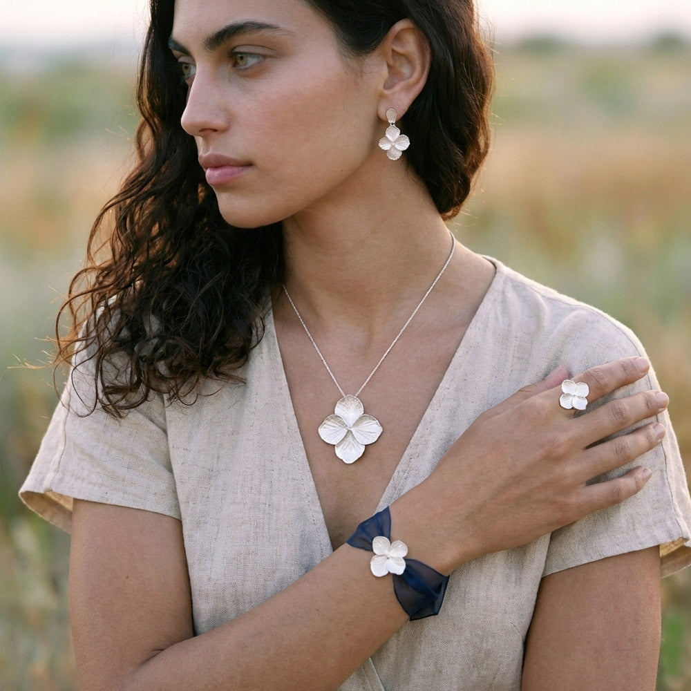 Large Silver Hydrangea Pendant