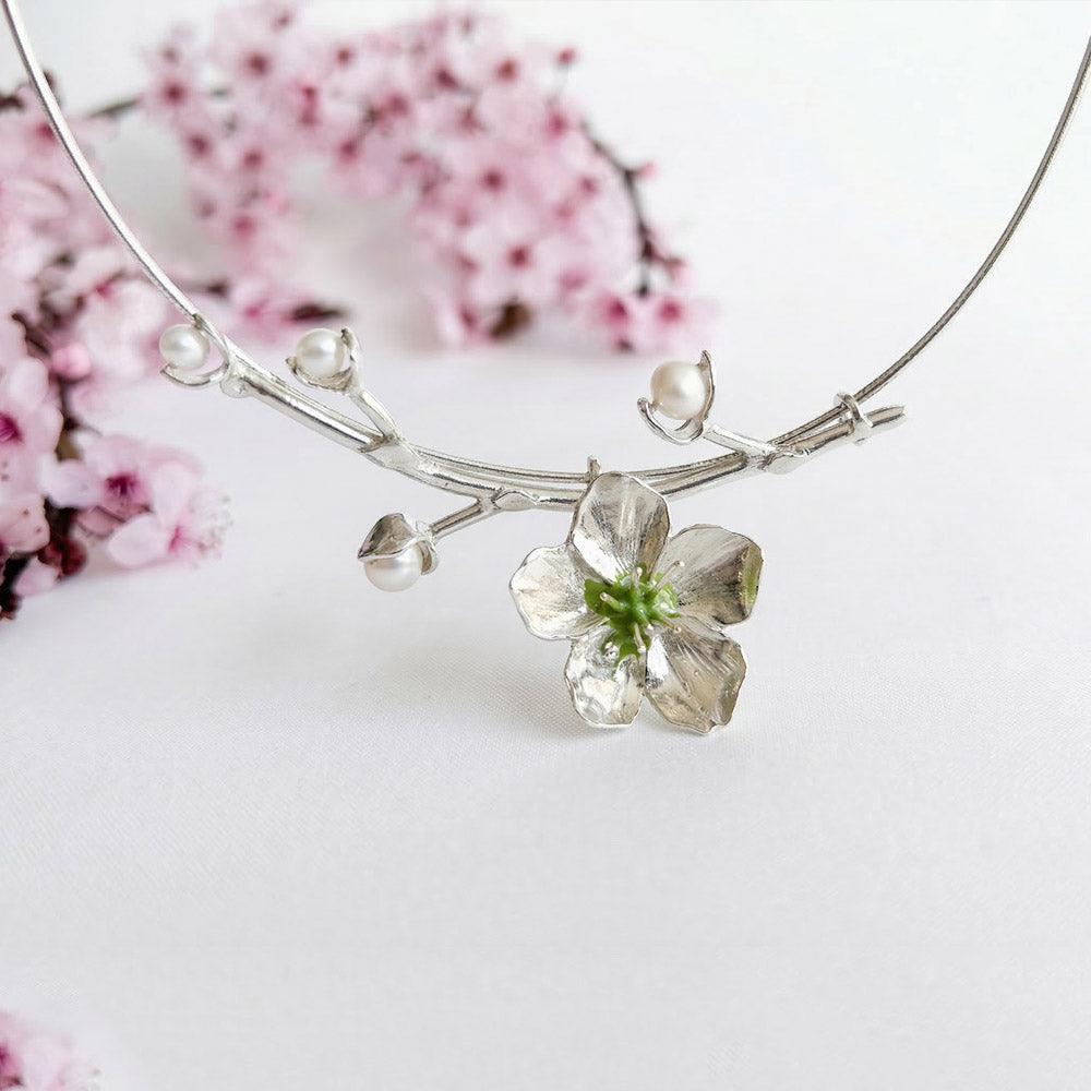 Gargantilla flor de cerezo L PLATA