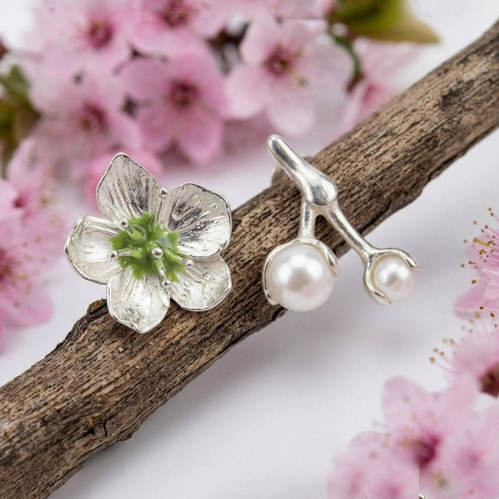 Pendientes flor cerezo PLATA tuerca