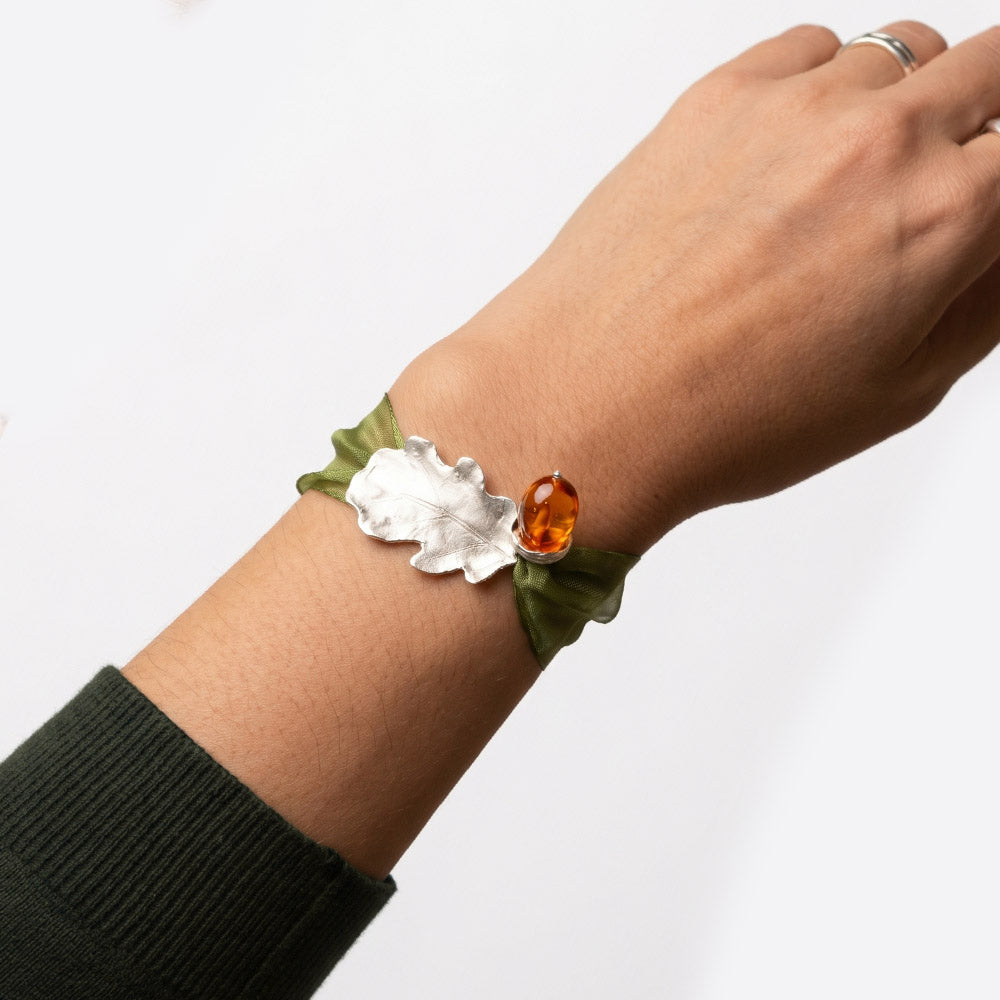 Pulsera Hojas de Roble PLATA