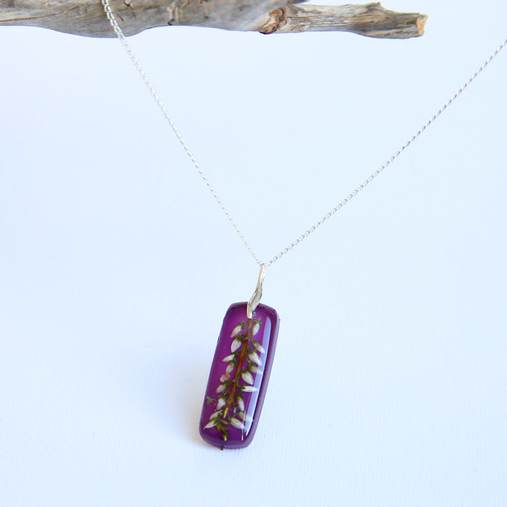 Purple Heather Pendant with silver chain