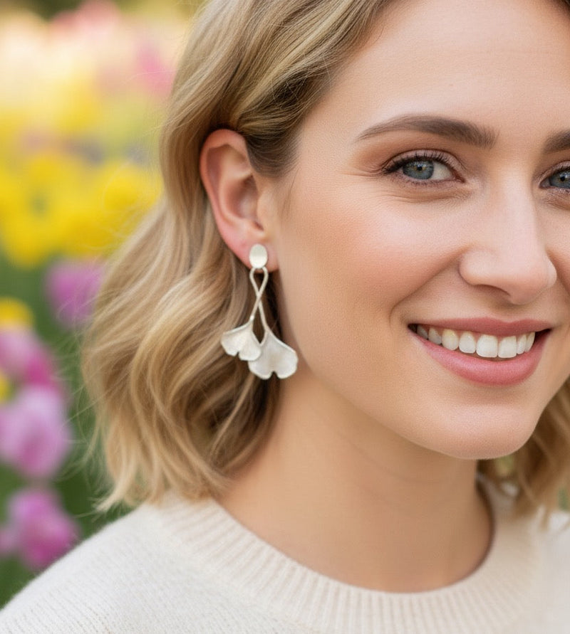 Pendientes colgar Ginkgo Biloba PLATA