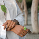 Adjustable green leaf ring