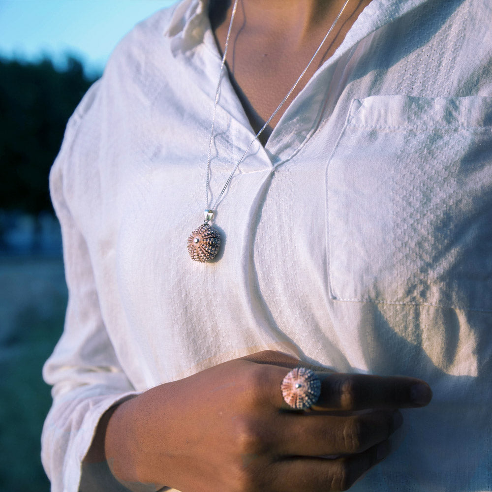 Natural Pink Sea Urchin Adjustable Ring