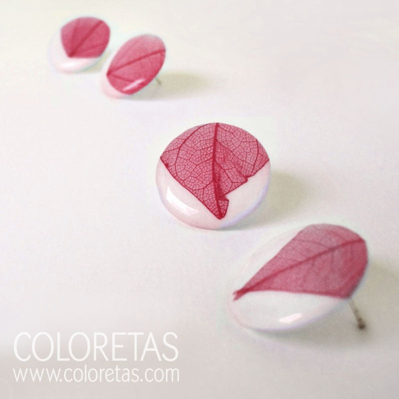 Pendientes Hoja Fucsia de tuerca
