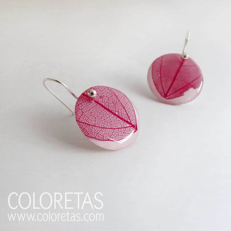 Pendientes Hoja Fucsia Gancho