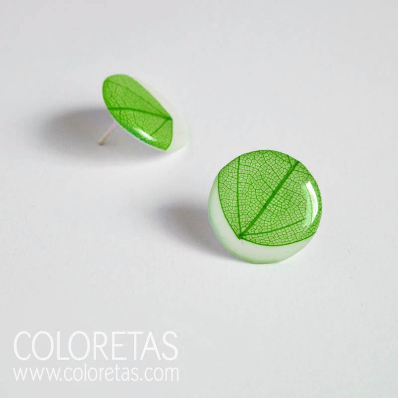 Pendientes Hoja Verde Tuerca