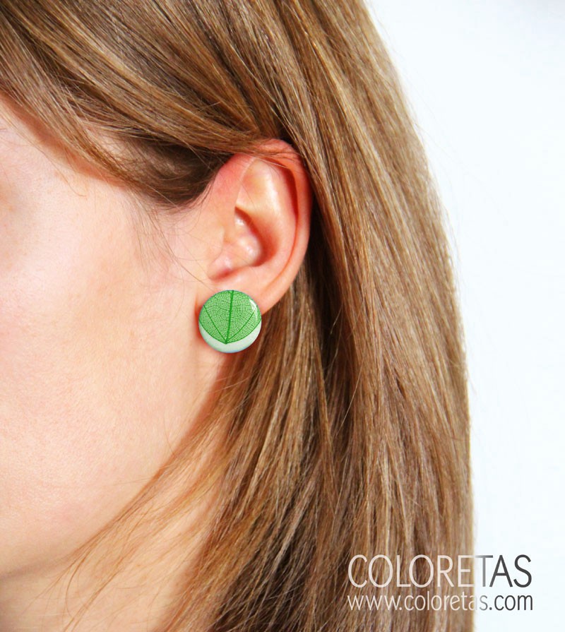 Pendientes Hoja Verde Tuerca
