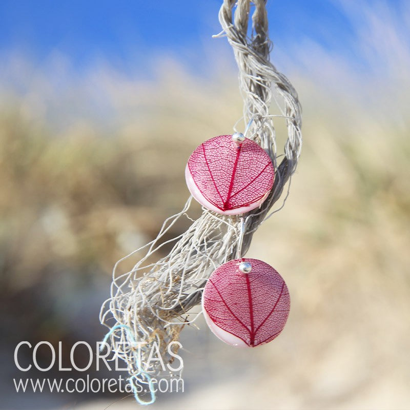 Pendientes Hoja Fucsia Gancho