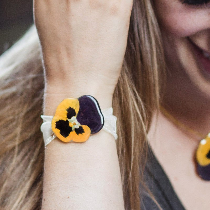 Pulsera Pensamiento Amarillo y Morado Grande