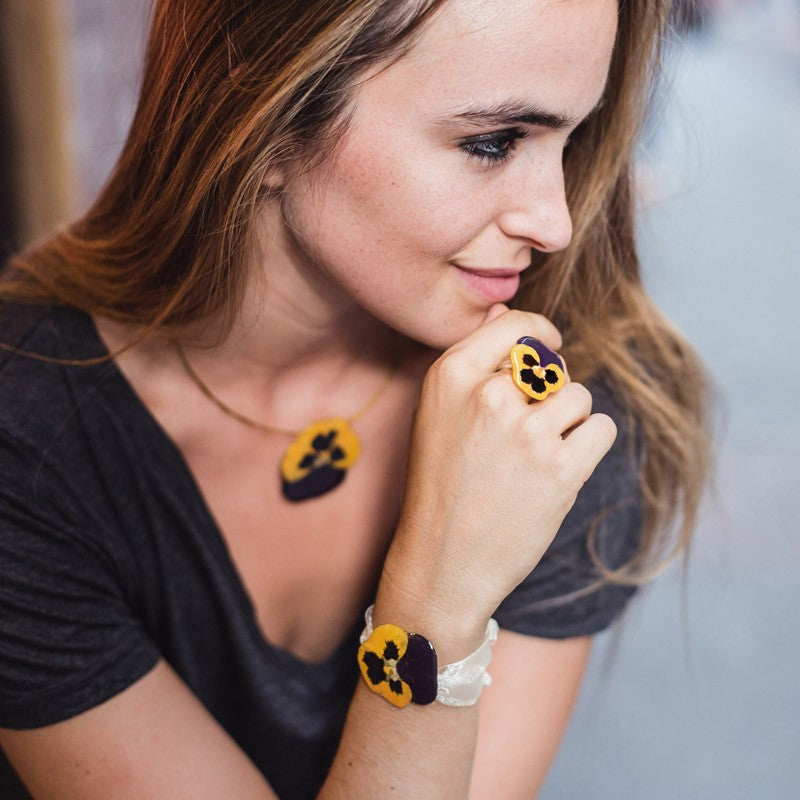 Big Yellow and Purple Pansy Bracelet